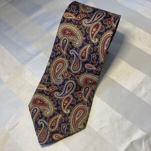 Brooks Brothers Makers Neck Tie Silk Gold Blue Paisley Print Made In USA 60"